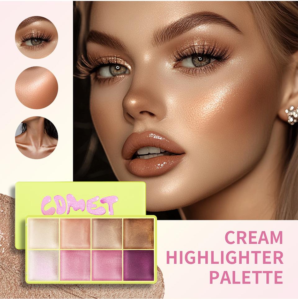 8-Color Cream Highlighter Palette Shimmer Glitter Highlight Lightweight Makeup Cream Brighten Face Body Natural Contour Cosmetic