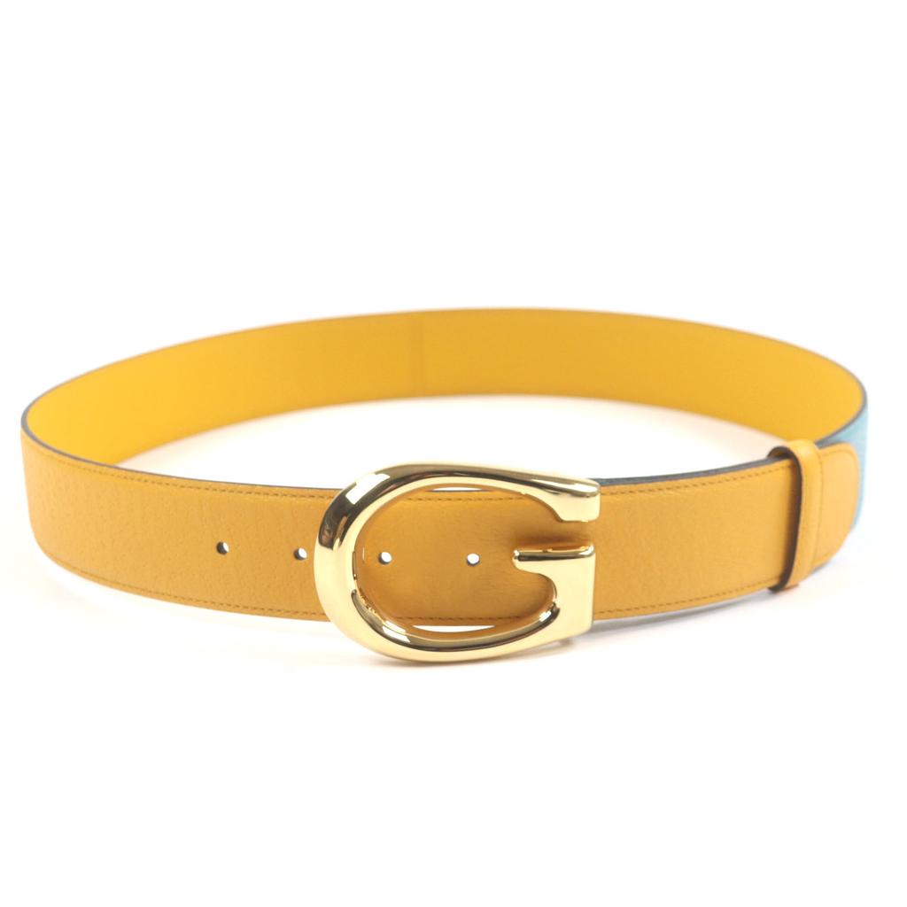 Excellent GUCCI belt G logo buckle leather Yellow blue leather mens 709954 Used