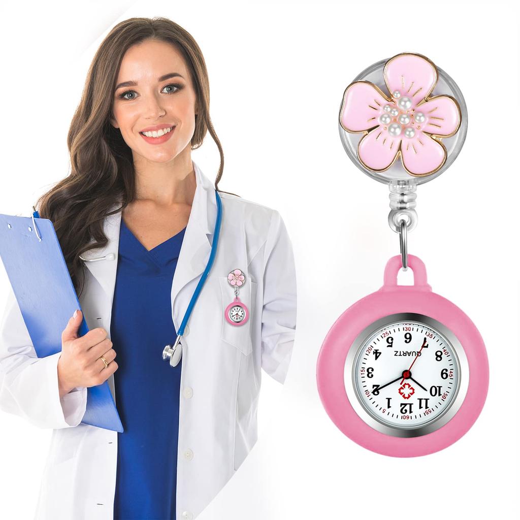 Lancardo Медсестра Часы Часы Медсестра Силиконовые Часы Карманные Часы Клип Растягивающиеся Милые Цветочные Женские Аналоговые Часы Карманные Часы