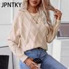 JPNTKY Women's Fashion Casual Solid Color Print Autumn Winter Long Sleeve O-Neck Loose Sweaters