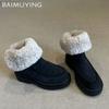 Ботильоны из меховой замши для зимы, женские теплые повседневные короткие плюшевые туфли, женские зимние кроссовки на плоской подошве 2025 года для мотоциклистов