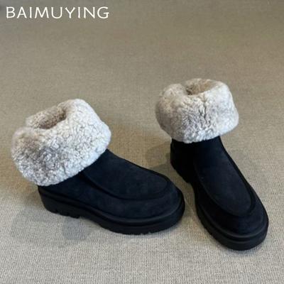 Ботильоны из меховой замши для зимы, женские теплые повседневные короткие плюшевые туфли, женские зимние кроссовки на плоской подошве 2025 года для мотоциклистов