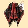 Women Vintage Fringed Split Jacquard Shawl Cape For Autumn Winter Travel Warm