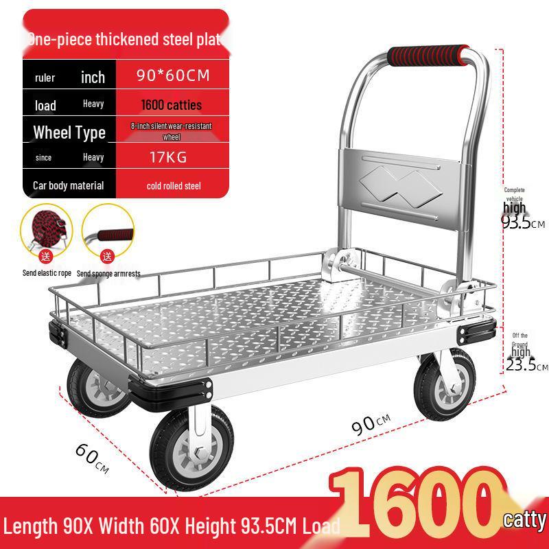Silent Foldable Flatbed Hand Cart: Portable Turnover Trolley & Hand Truck