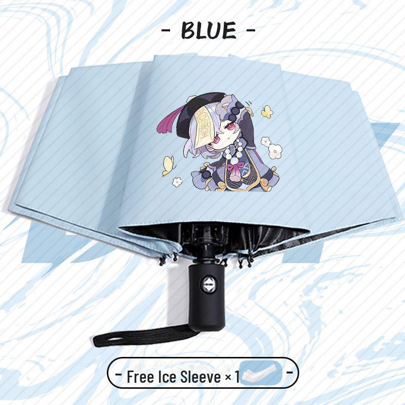 Зонт Genshin Impact Automatic складной с защитой от ультрафиолета для учеников начальной школы - устойчив к ветру, подходит для использования в солнечную и дождливую погоду