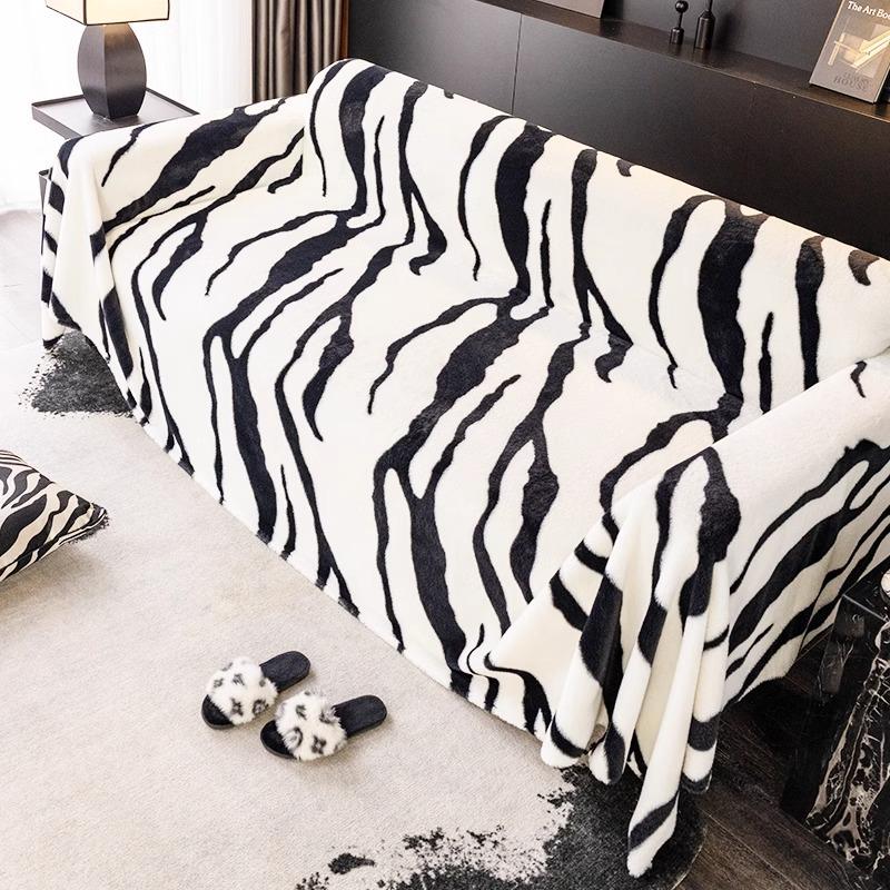 Plush Sofa Cover Cloth Autumn and Winter Zebra Pattern Light Luxury High Sense Bunny Cashmere One Piece Non-Slip Full Cover Sofa Cover