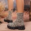 Large Size Casual Middle Tube Square Bottomed Snow Boots Autumn Winter Leopard Print Suede Martin Boots Shoes 35-43