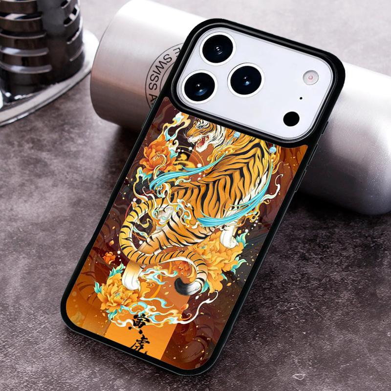 Японский чехол-тигр для iPhone 17 16 15 Pro Max Air 14 13 12 11 Plus Ударопрочный чехол