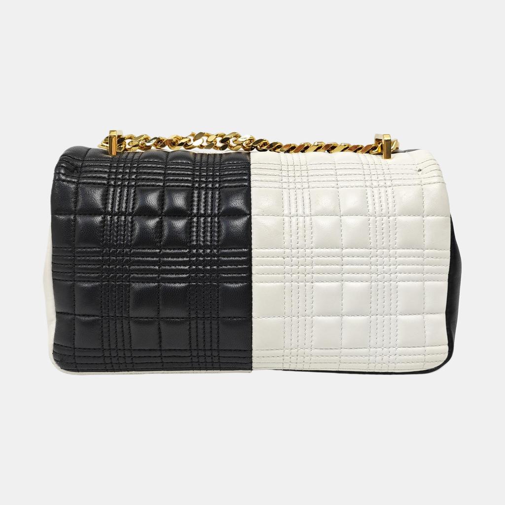 [Б/у] Сумка Lola Bag TB Logo, стеганая, двухцветная, из овечьей кожи, с металлической цепочкой, на плечо, маленькая - в очень хорошем состоянии #72BWHQ