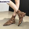 Sexy Leopard Pointed Toe Women Shoes Mid Heels Ankle Boots 2025 Trend Designer Chunky New Chelsea Boots Zipper Pumps Mujer Botas