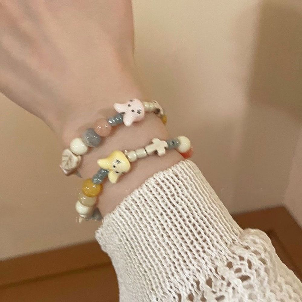 Крутой милый браслет из бисера, эстетичный браслет из бисера, модный красочный керамический браслет с кошкой
