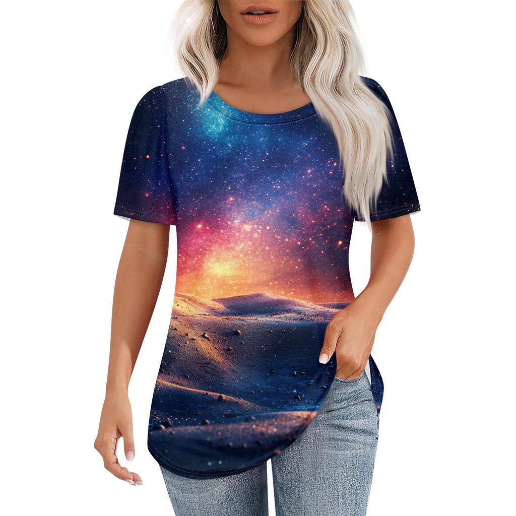 Женская футболка с принтом неба, модная, повседневная, с круглым вырезом и коротким рукавом