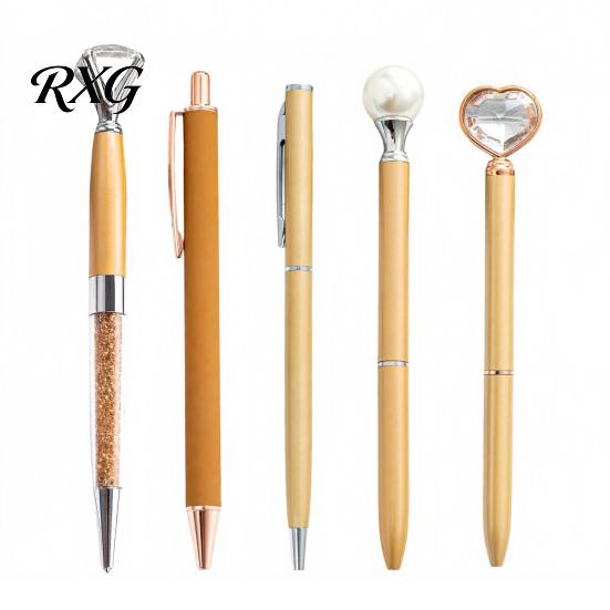 Refillable Metal Ink Pen 5PCS Diamond Ballpoint Pens, with Sparkling Rhinestone Decor, Smooth Writing Push Press Mechanism Pen, for Kids Adults