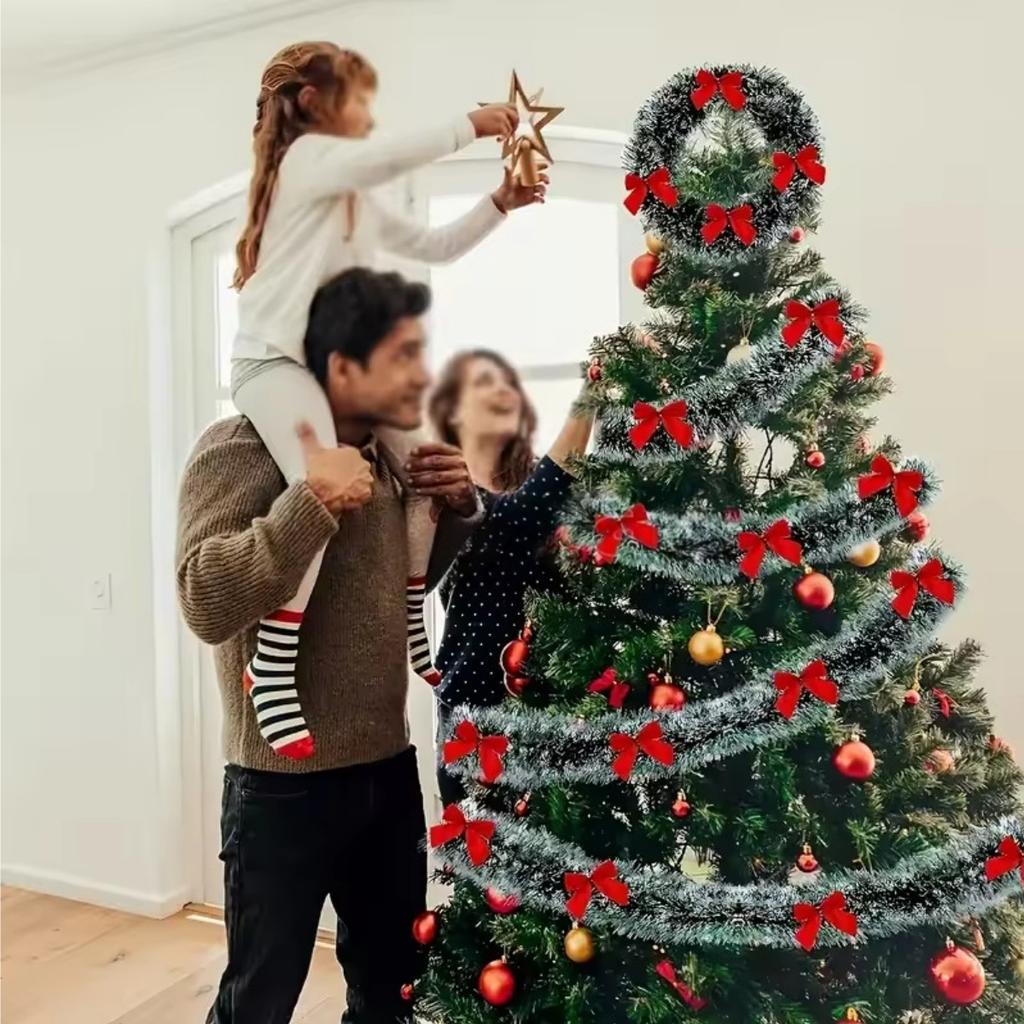 2/4/6/10M Christmas Tinsel Ribbons with Bow Green Cane Ribbon Garland Xmas Tree Hanging Pendent DIY Wreath Party Home Decor 7