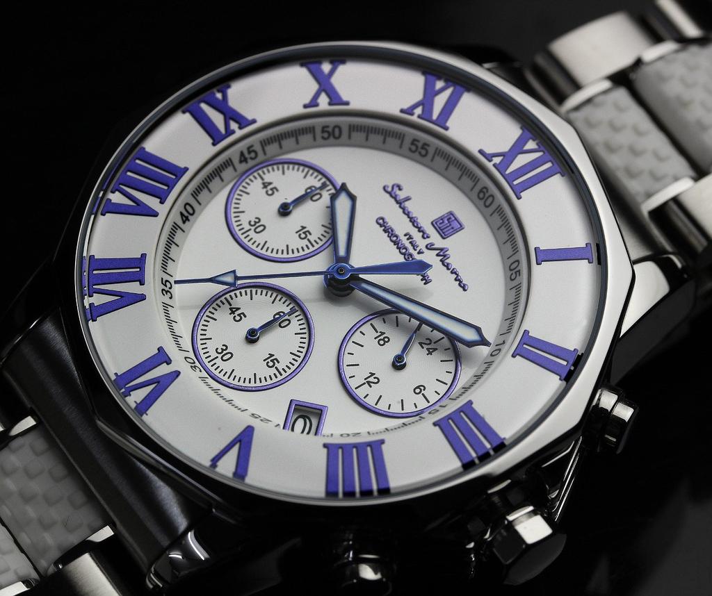 Часы-хронограф Водонепроницаемость до 10 АТМ Деловой Формальный Итальянский Бренд Ограниченная Модель SM15104 x [Salvatore Mara] Мужские (Белый Синий) [Элемент]