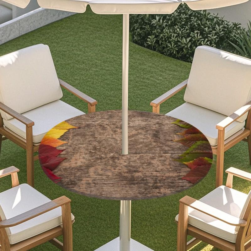 Outdoor Round Table Cover With Floral Leaf Print Waterproof Elastic Hem Patio Garden Dining