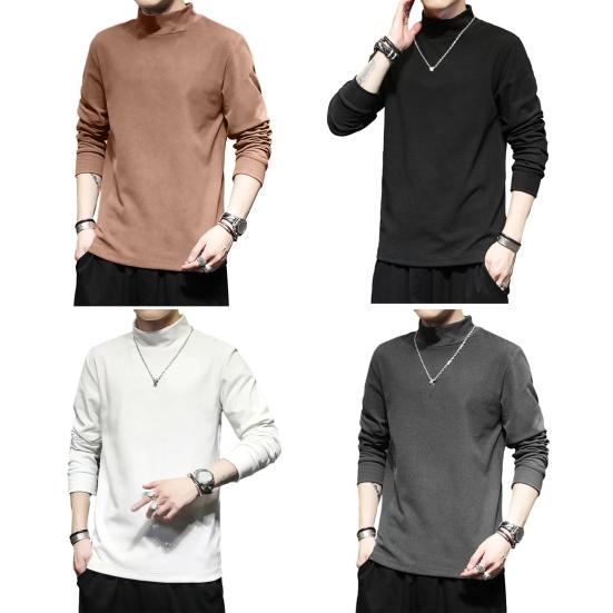 Осень-зима Мужской топ с высоким воротником, однотонный, длинный рукав, толстый, теплый, эластичный, мягкий, свитер, повседневная толстовка, весенняя одежда