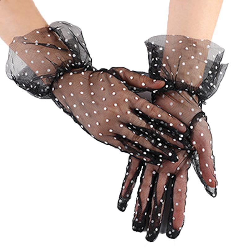 Новые короткие черно-белые кружевные черные и белые горошек плюс кружевные перчатки летние солнцезащитные перчатки для двери