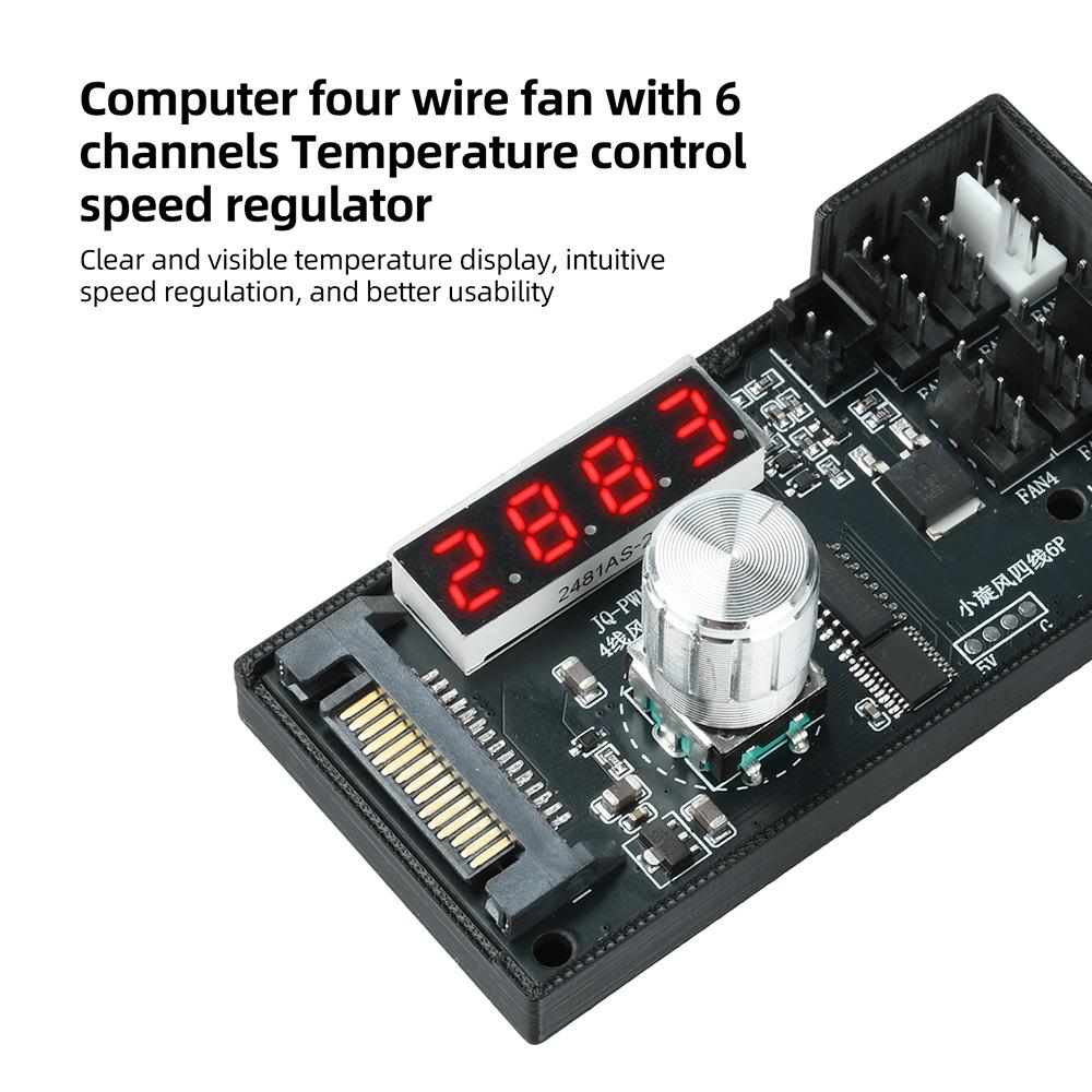 DC 12V 5A 6-канальный 4-проводной ШИМ-контроллер вентиляторов Питание SATA Цифровой дисплей Ручной и автоматический регулятор скорости С NTC-зондом