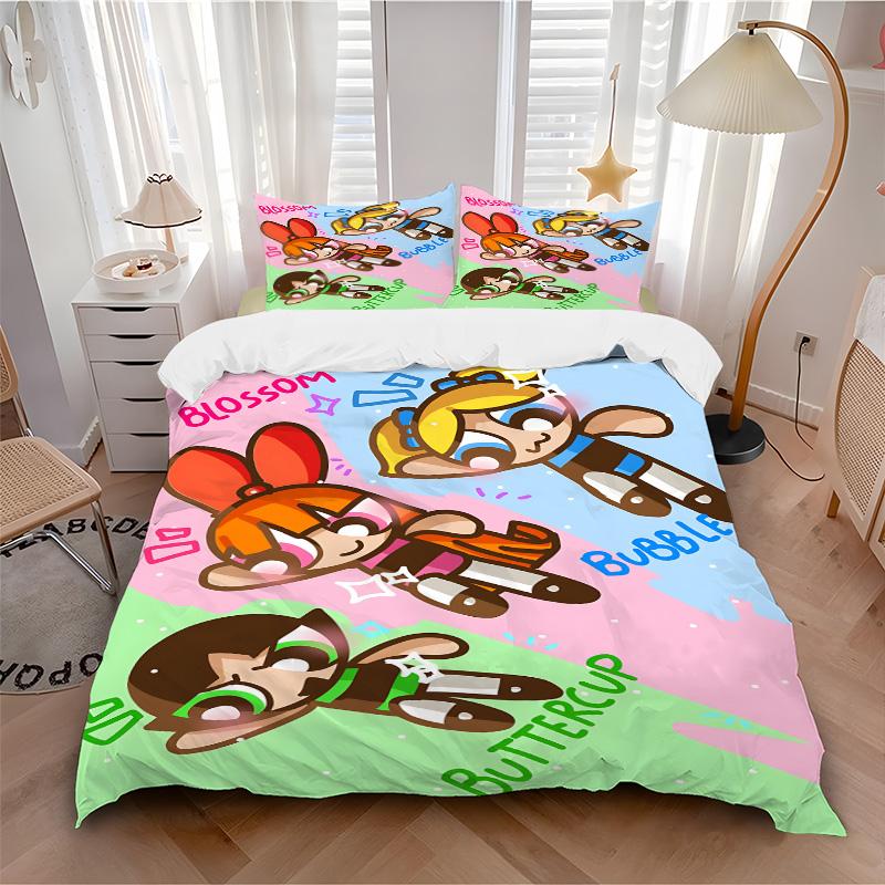 3pcs Blossom Bubble Buttercup Adventures Bedding Set, Includes One Quilt Cover and Two Pillowcases, Bedroom and Guest Room Decoration. T72301120