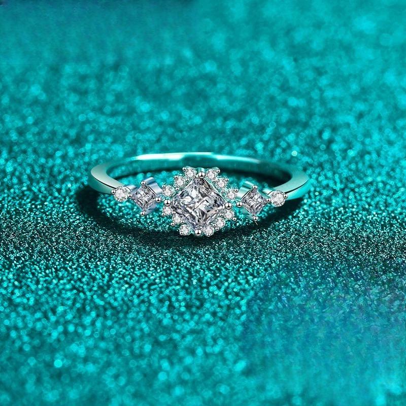 Sterling Silver Princess Cut Moissanite Ring for Women, Elegant Bridal Wedding Jewelry Gift for Her