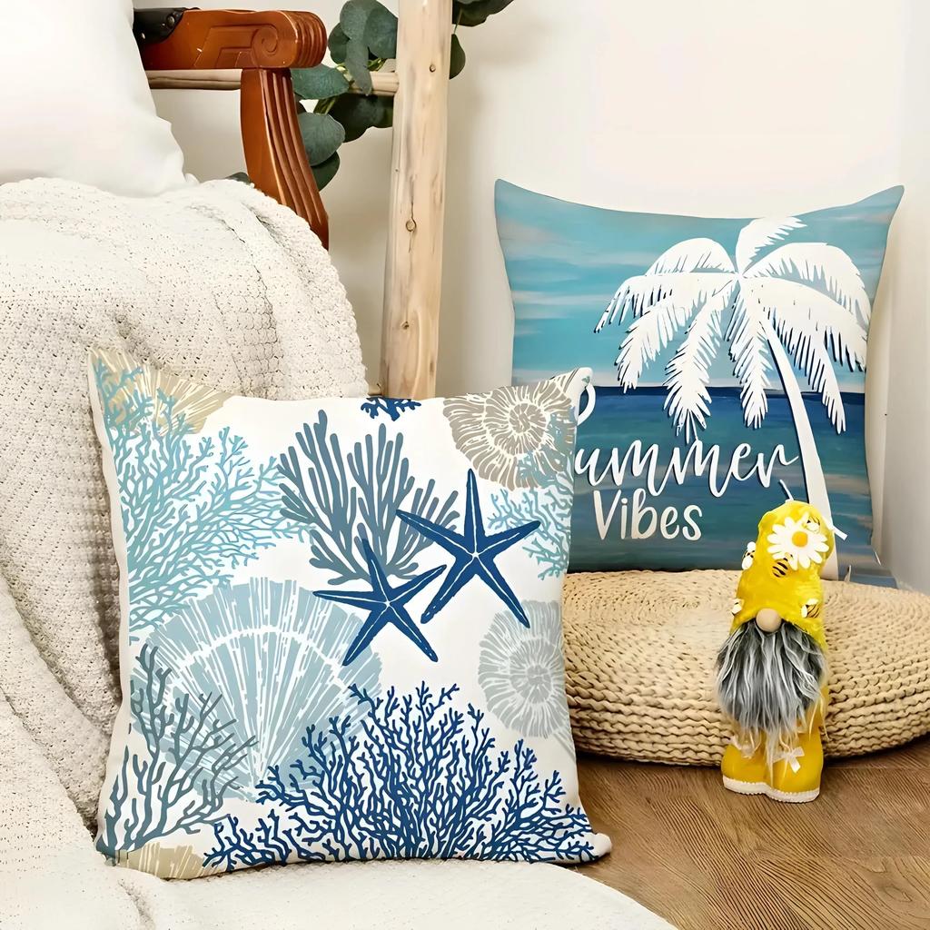Ocean Beach Theme Pillowcase Coconut Tree Starfish Print Living Room Sofa Cushion Cover Bedroom Room Home Decoration