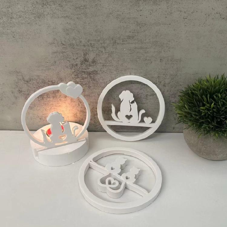 Candle Holder Silicone Molds Rings Cats Dog Candlestick Mould Craft Supplies Plaster Molds for Table Decorations