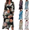 Women's Autumn And Winter Casual Fashion V-neck Long Sleeve Print Long Dress