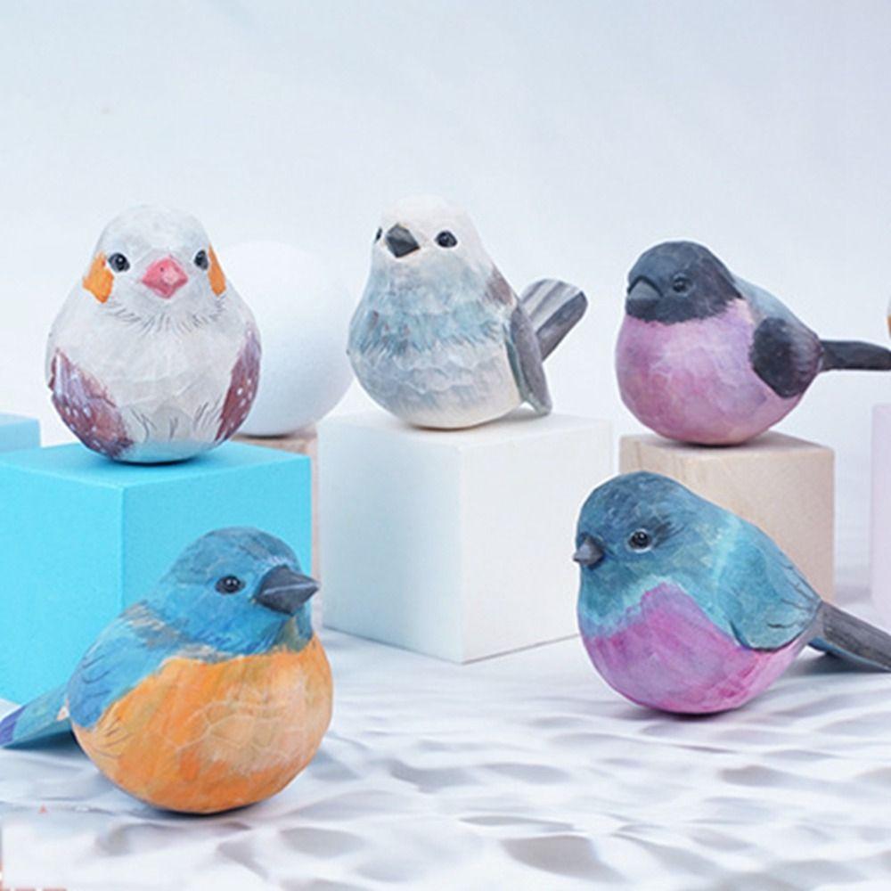 Handmade Small Bird Ornament Cute Wooden Bird Figurine Creative Wood Carving Bird Children's Toys
