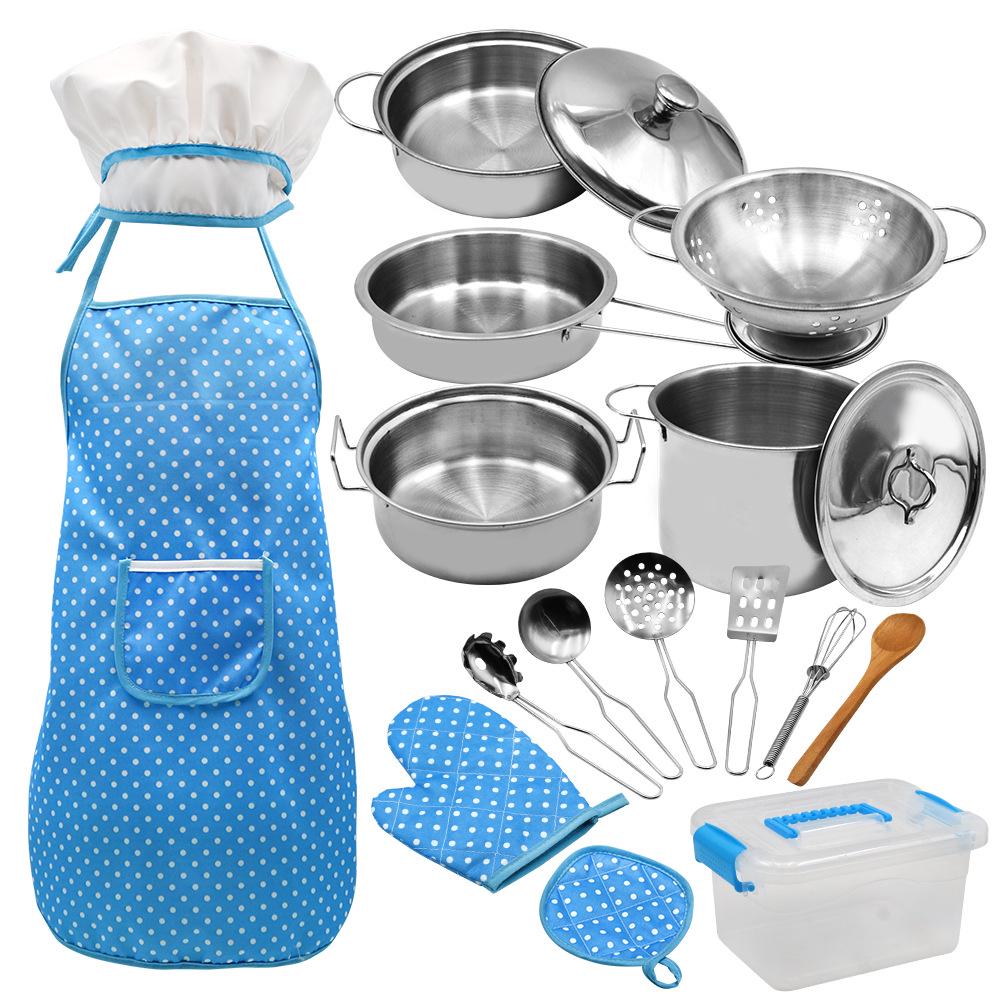 Kids Cooking and Baking Set 18 PCS with Chef Hat Apron Oven Mitt Pan Soup Pot Spoon Shovel Kitchen