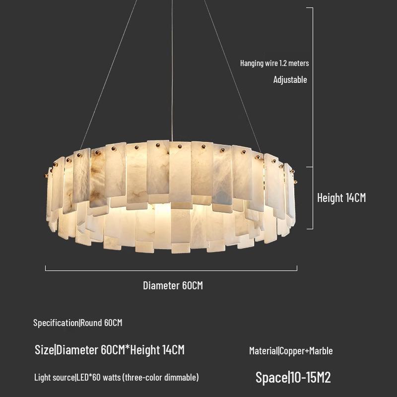 Spanish Marble All-Copper Chandelier: Modern Minimalist Designer Luxury Lighting Fixture for Living Room, Restaurant, or Bedroom.