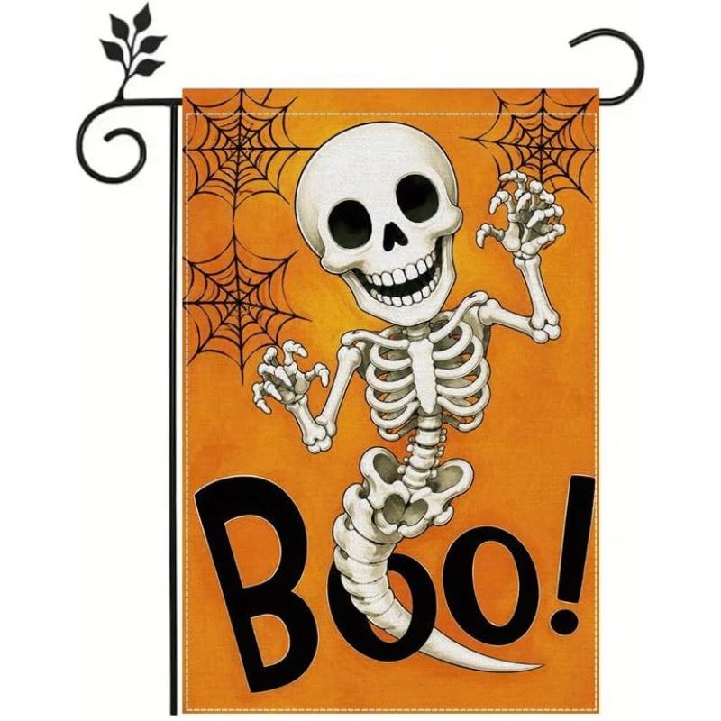 Garden Flag , Funny Skeleton Boo Yard Flag Double Sided Outdoor Decorative Flag for Lawn Patio Porch, Halloween Fall Seasonal Garden Decor