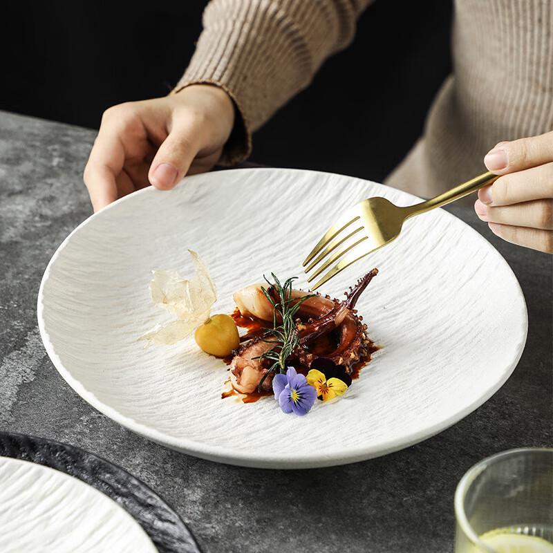 Qinkai Nordic Stone Pattern Ceramic Deep Dinner Plate