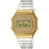 Vintage Series Digital Watch A168XESG-9A for Men, Women, and Kids, Gold with Clear Band, Overseas Model