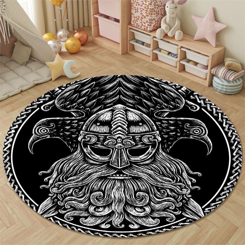 Nordic Round Abstract Multicolor Floor Rug, Non-Slip Floor Mat for Nursery