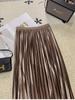 Women's High-Waisted Gold Velvet Pleated A-Line Long Skirt
