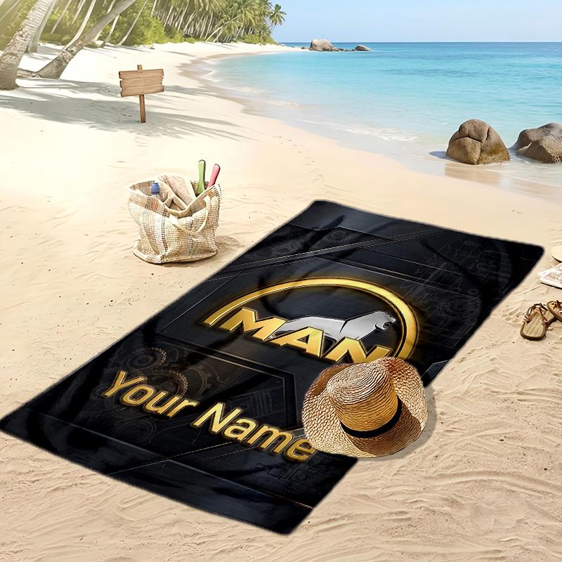 MAN Truck Custom Beach Towel, Print Your Name Text Lightweight Absorbent Towel for Swimming Travel