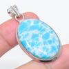 Natural Larimar Gemstone Handmade 925 Sterling Silver Jewelry Pendant 1.97" i7R25