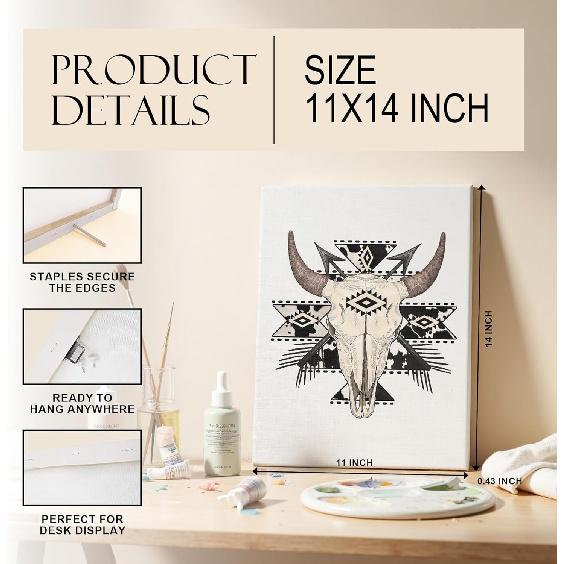 GTYNU Boho Aztec Western Cow Bull Skull Framed Canvas Wall Art Decor, Southwestern Wall Art Canvas Prints, Boho Bedroom Decor, Western Wall Decor for