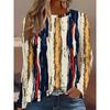Round Neck 3D Striped Printed Top Casual Long Sleeved Women's T-shirts - Soft Medium Stretch Polyester Fabric Spring and Autumn Relaxed Fit Clothing
