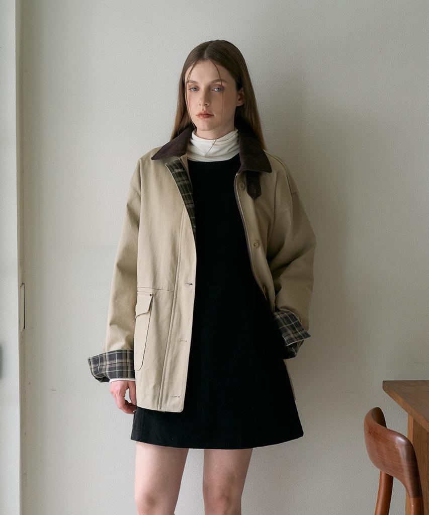 DEHEVE Check Sleeve Work Jacket [Beige]