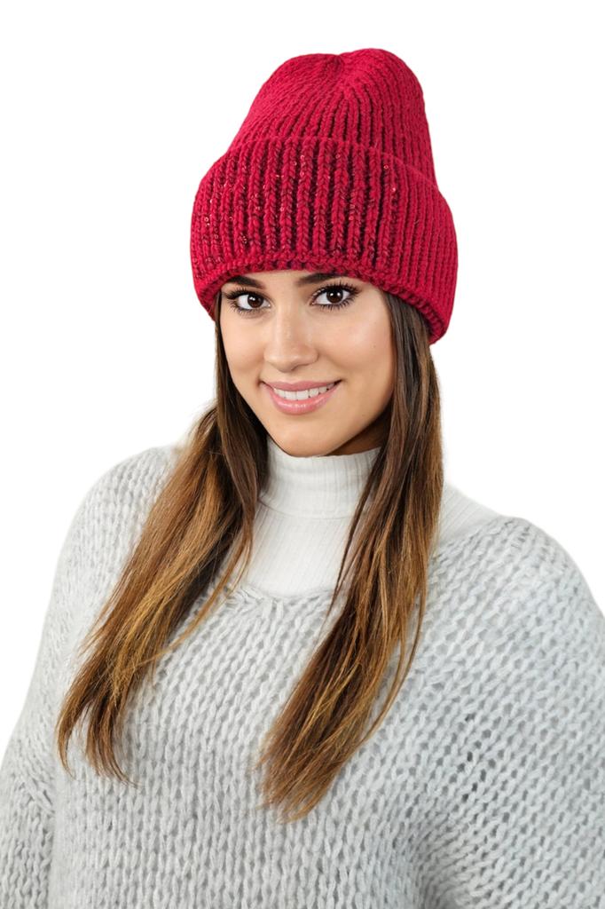 Ginny Winter Hat with Sequin Trim in Red