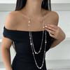 2Pcs/Set Long Chain Imitation Pearl Necklace Double Layers Sweater Chain  Women Fashion