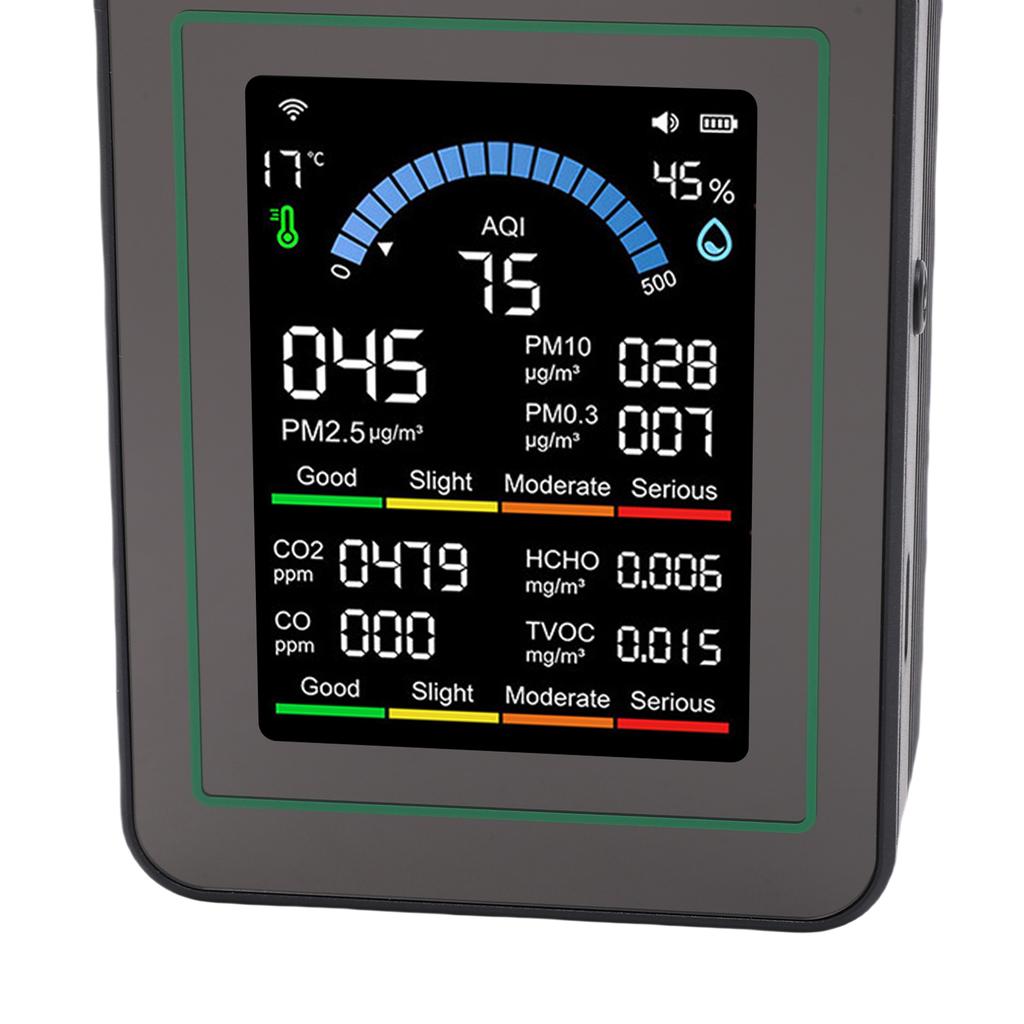 Монитор качества воздуха 10 в 1, цветной ЖК-экран, комнатный детектор PM0.3 PM2.5 PM10 CO CO2 HCHO TVOC температуры и влажности, подходит для