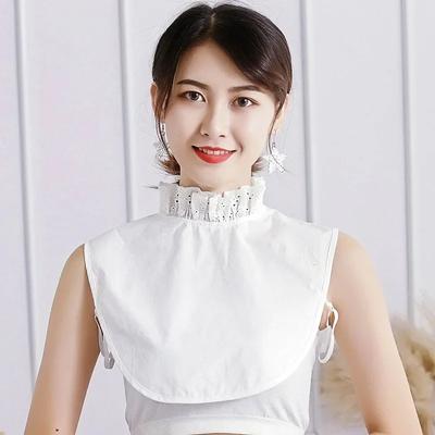 Women Stand Ruffled Fake Collar Lace Hollow Shirt Accessories Adjustable Necktie Dickey Detachable False Collar White Pullover