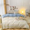 Macaron Color Comfortable Bed Sheet Four-piece Set Three-piece Set Bedding Dormitory Quilt Cover Plaid Washed Cotton