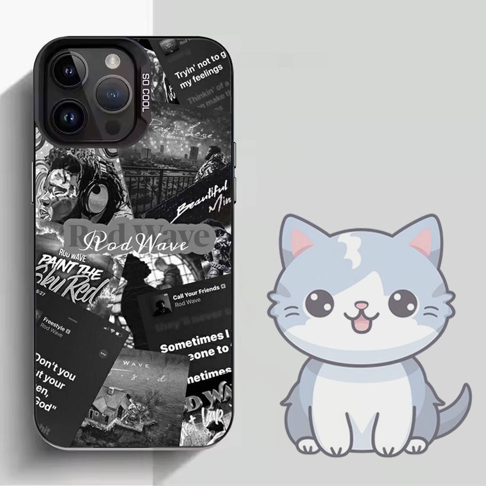 R-Rod W-Wave Graphic  Phone Case For iPhone 16,15,14,13,12,11,Mini,Pro,MAX,plus,Black Matte Shockproof Cover