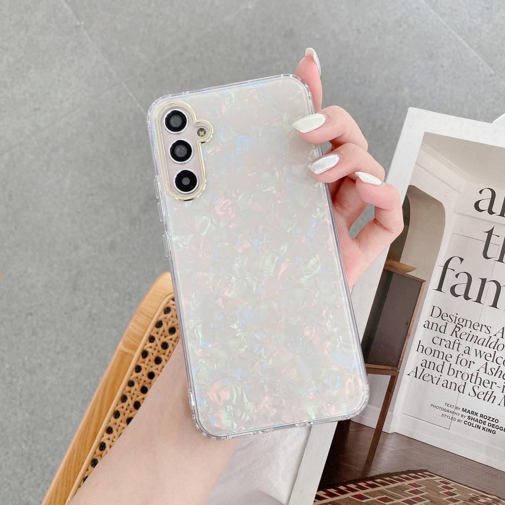 S25ultra Чехол с узором ракушки для мобильного телефона Подходит для Samsung S23 Ultra Гальванизированное кольцо для объектива A56 Противоударный Полный S22