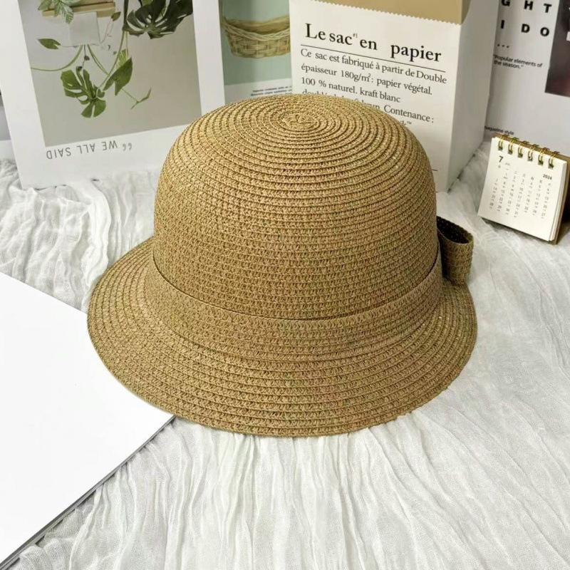 New straw hat French elegant small brim hat children summer sunscreen celebrity big edge basin hat bow sun hat