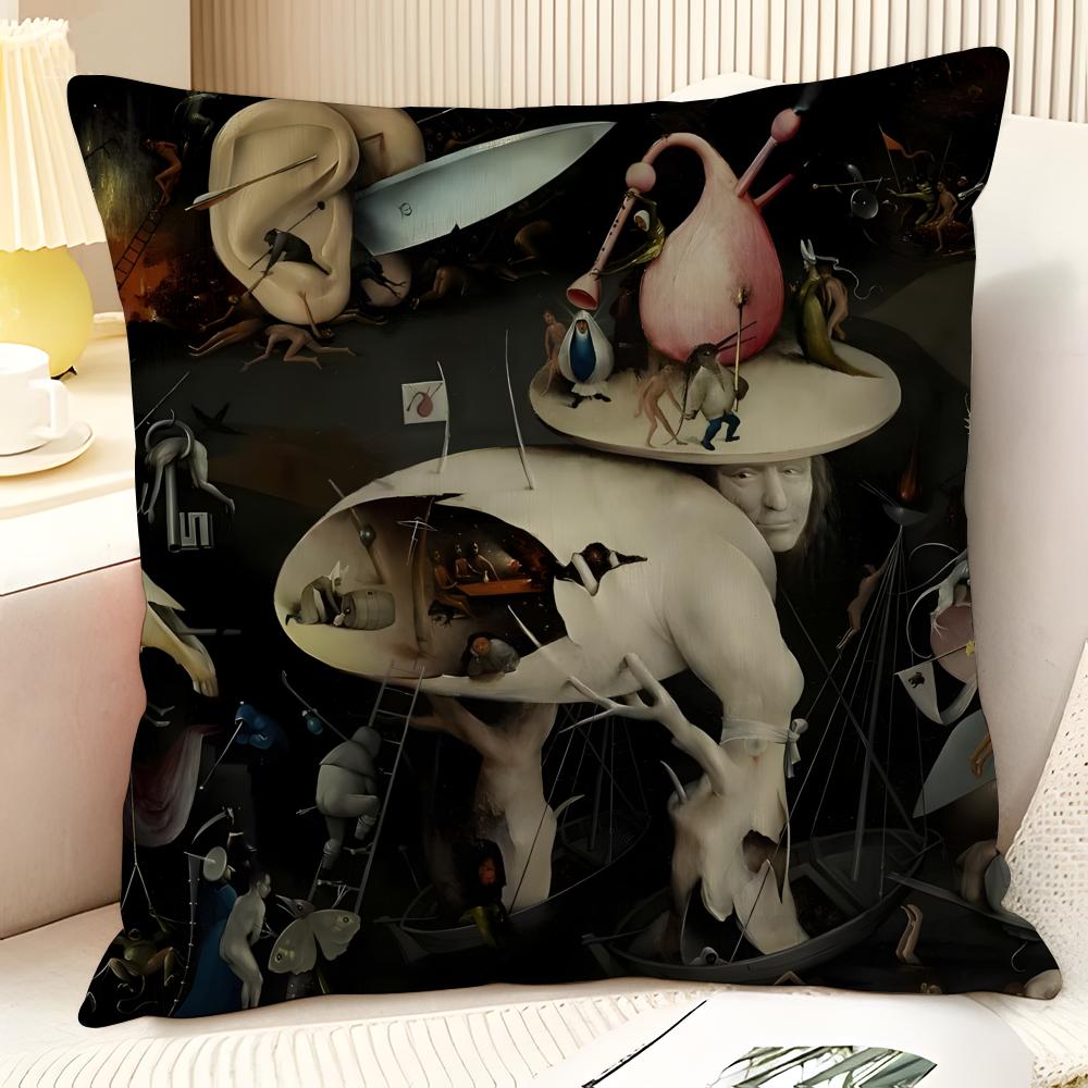 Surrealism Artist HHieronymus Bosch  Natural Linen Organic Fabric DoubleSided Printing Sofa Home Decor Gift Pillow Case